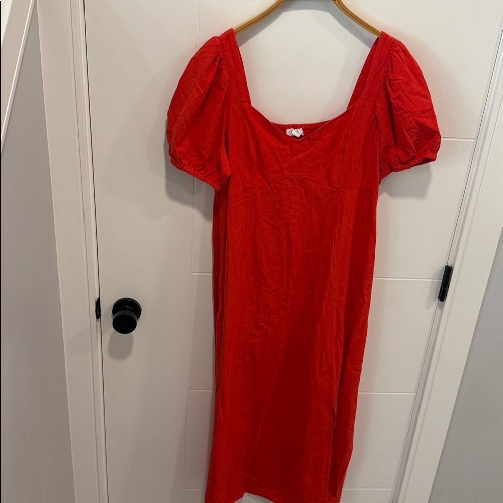Primark Red Puff Sleeve Midi Dress size 8 - Picture 4 of 9
